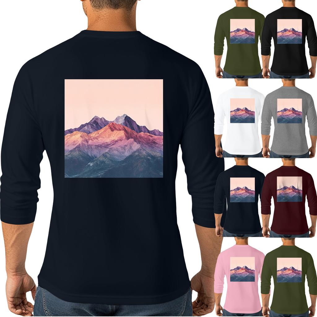 Men's casual and fashionable printed round-neck three-quarter sleeve top T-shirt