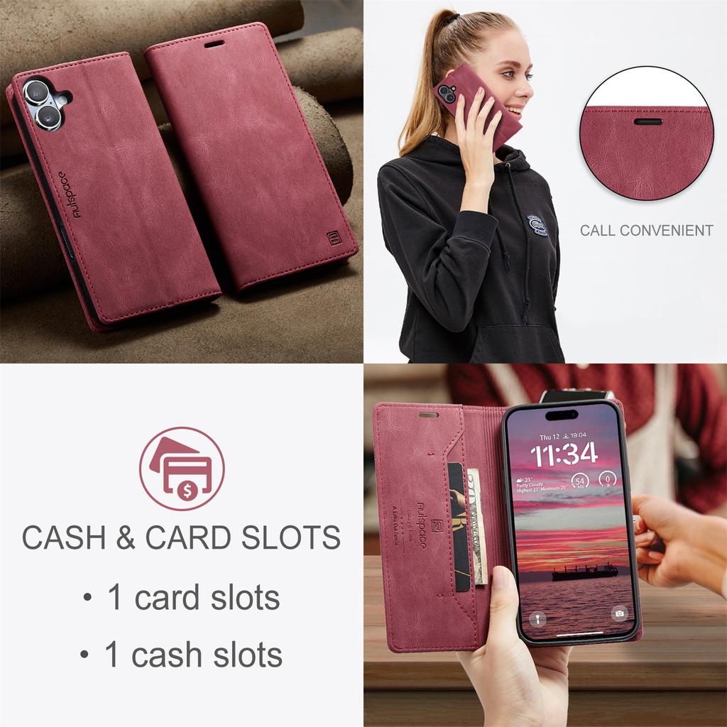 For iPhone 16 Vintage Leather Flip Wallet Case with RFID Blocking Card Slot, Matte Retro Folio Cover for Women Men (4 Colors)