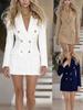 Women's Autumn Winter Formal Long Sleeve Double-Buttoned Suit Dress