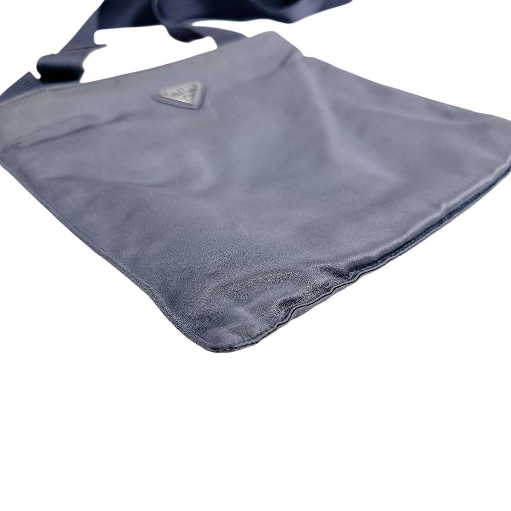 PRADA Triangle logo Silk satin Shoulder Bag Satin Light Gray Women Used