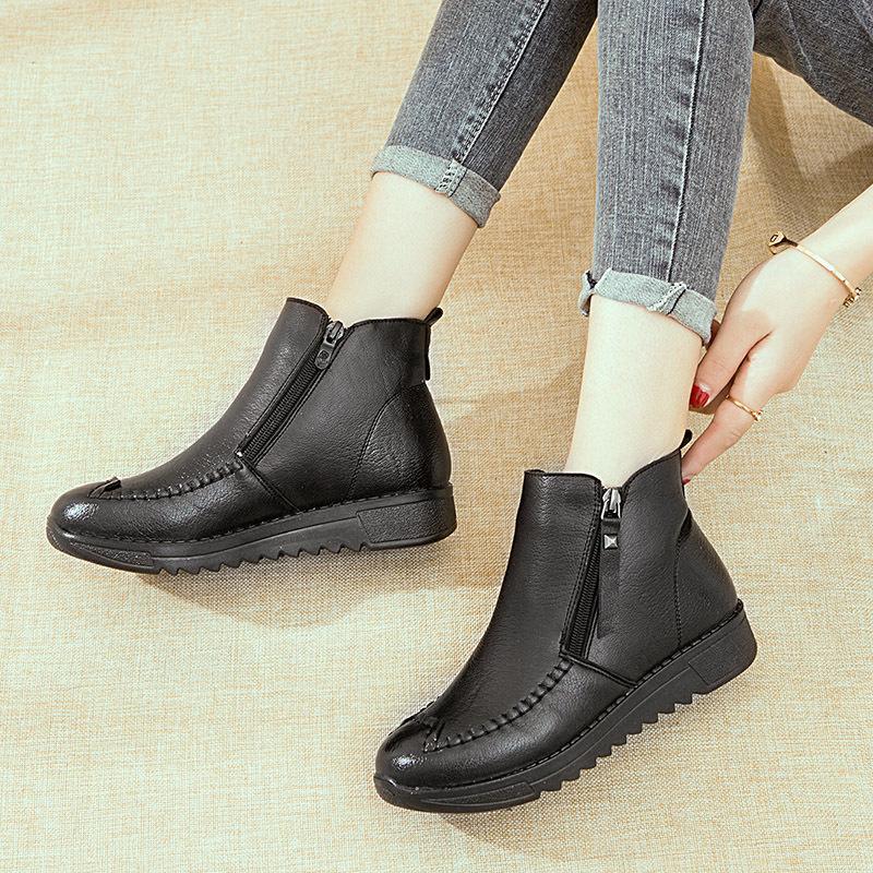 

Модные зимние ботильоны из натуральной кожи, женская обувь на платформе ручной работы, удобные повседневные мокасины, ботильоны с боковой молнией, женские ботинки 41 чёрный