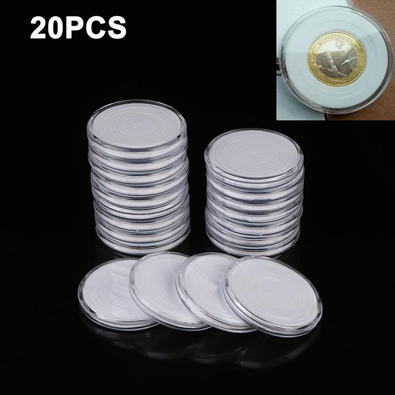 20Pcs 48Mm Commemorative Coin Storage Box With Inner Pad Protection Coinning Suitable Transparent Portable Round Storage Boxes