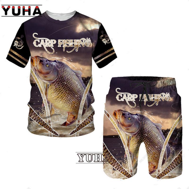 

Летняя забавная футболка с 3D принтом для ловли карпа, комплект шорт, мужская спортивная одежда, спортивные костюмы с круглым вырезом и коротким рукавом, крутая мужская одежда L