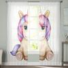 Cute Unicorn Cartoon Sheer Window Curtains For Living Room Bedroom Modern Voile Tulle Curtains Fabric Drapes For Kitchen