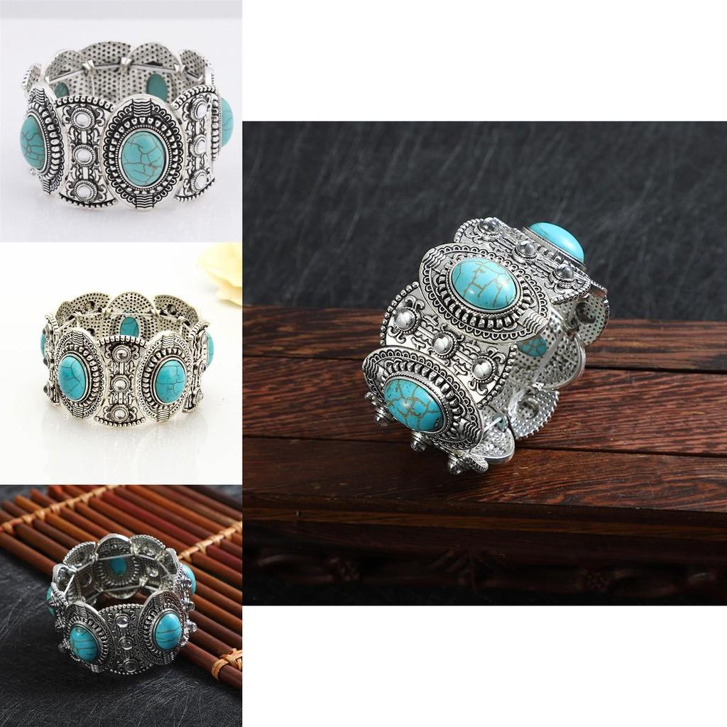 Vintage Turquoise Bracelets Jewelry Set For Female Boho Style Fashion Gift