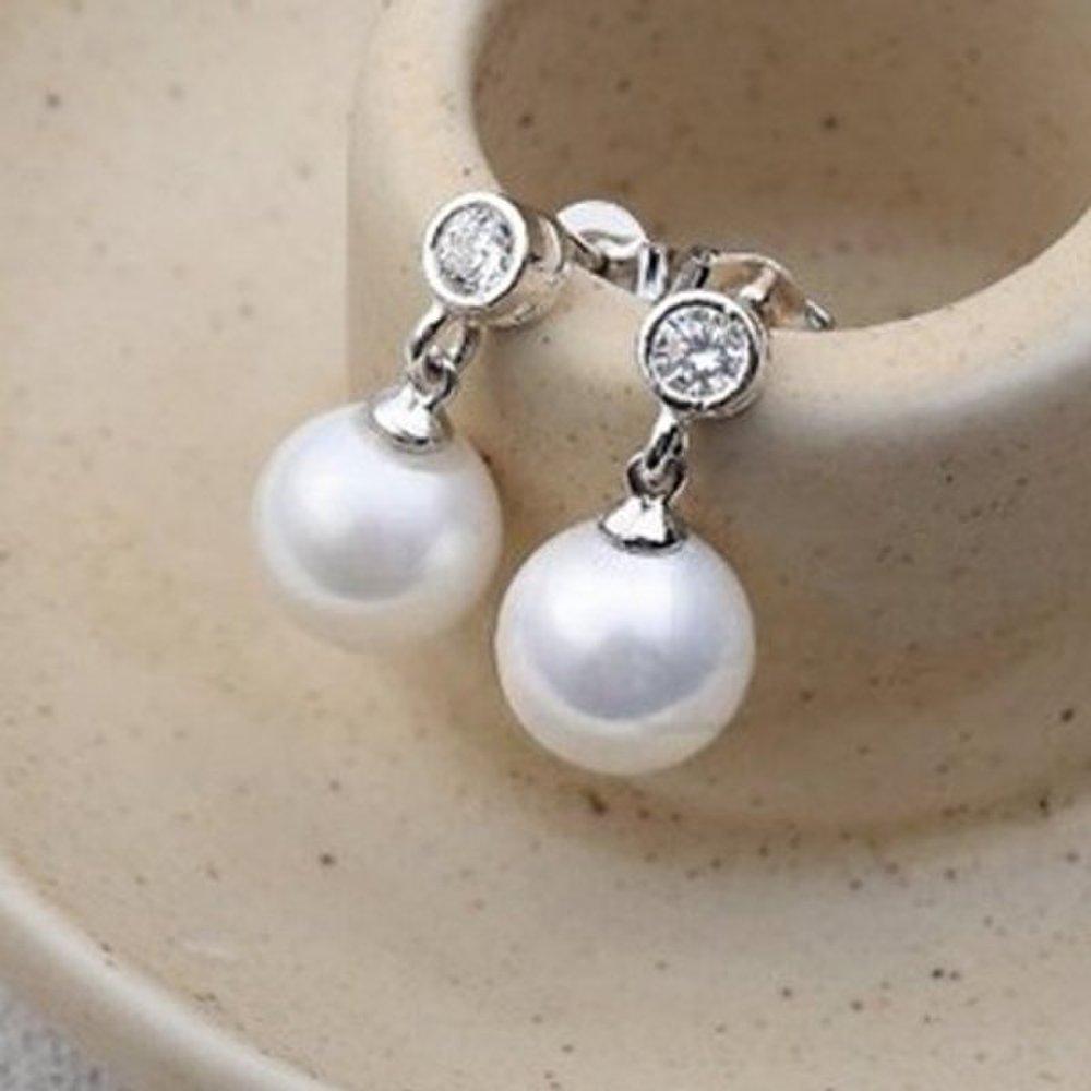 

[Aslit] Pearl Drop Earrings Silver 925 Wedding Bridal Cubic Silver Needle