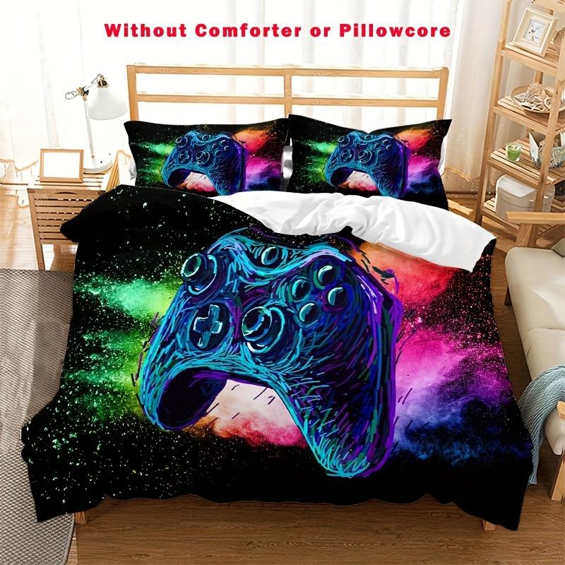 3-Piece Game Controller Duvet Cover Set Cartoon Gaming Print  Breathable All-Season Comfort  1 Duvet Cover 2 Pillowcases