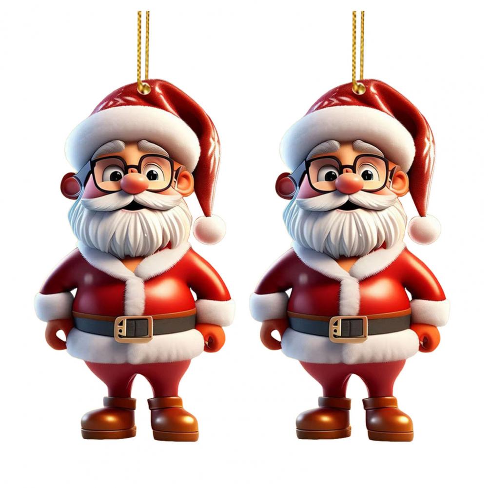 Santa Claus Decoration 2D Acrylic Hanging Ornament Cartoon Santa Christmas Tree Decoration for Mantel Wall Window Decor Hanging
