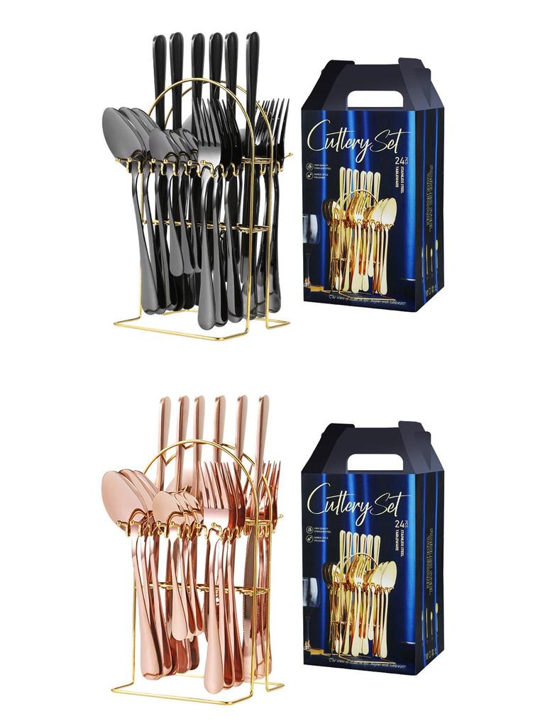 Western 24-Piece Stainless Steel Cutlery Set with Knife Holder Gift Box