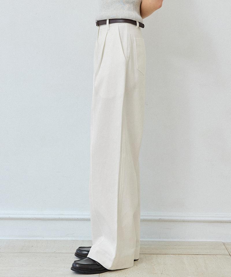 LEFTSEOUL Modern Pintuck Wide Pants [Ivory]