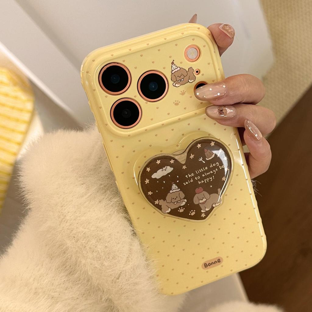 Cute Puppy Heart-Shaped Stand Phone Case for iPhone 16, iPhone 17, and iPhone 17 Pro Max