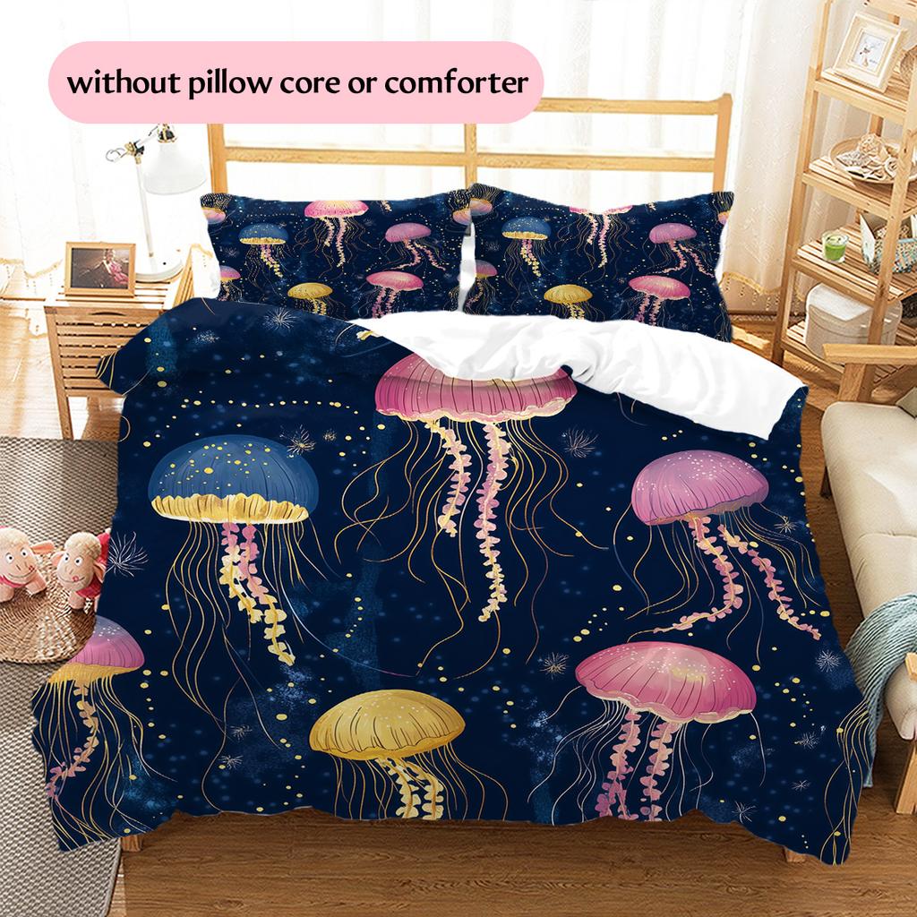 Colorful jellyfish  Pattern Bedding Quilt Set Quilt Cover Pillowcase Home Decoration  Gift (1 * duvet cover + 2 * pillowcase, without core)