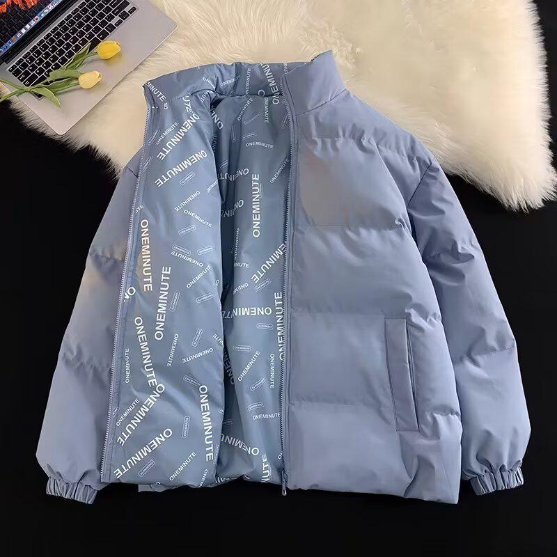 Мужская двусторонняя однотонная зимняя хлопковая куртка - Толстая свободная модная верхняя одежда L