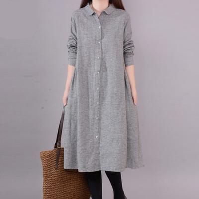 Loose Women's Checkered Long Sleeved Shirt Skirt