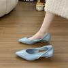 New Women's Shoes Spring and Autumn Low-heeled Single Shoes Cat-heeled Shoes Women's Oil Wax Leather Fashionable and Comfortable Pointed Hollow