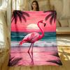 Rosa Flamingo tropischer Sonnenuntergang Strand Palme Fleece Decke Sommer Paradies Szene Küsten Dekoration Weiche Gemütliche Überwurf für Wohnzimmer