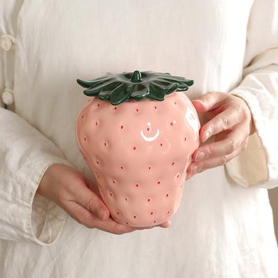 Modern Strawberry Ceramic Tea Caddy Special-shaped Abstract Decoration Jar Moisture-proof Sealed Jar Crafts Gift Home Decoration