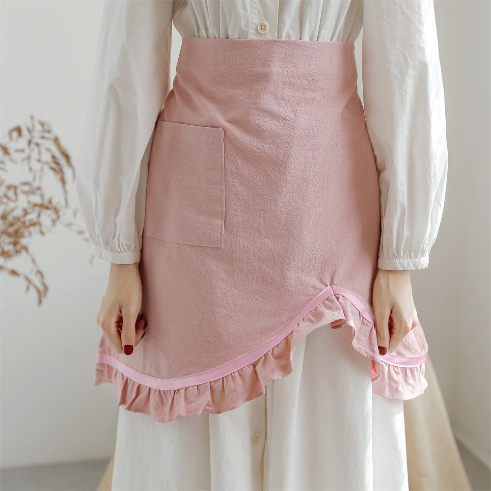 

Fashion new cotton lotus leaf lace apron home kitchen baking flower gardening literary half waist