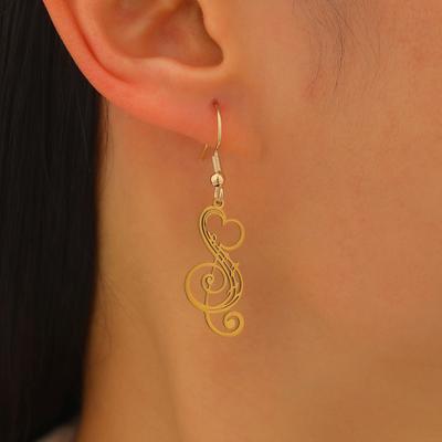 1 Pair Women Earrings 304 Stainless Steel Lightweight Hollow Design Music Note Heart Shape Hook Earrings Jewelry Gift