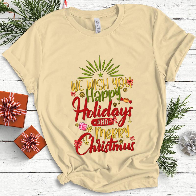 Baumwolle Damen Oberteil Weihnachten Kokette Schleife Bedruckt High Street Trendy Mode Pullover T-Shirts Damen