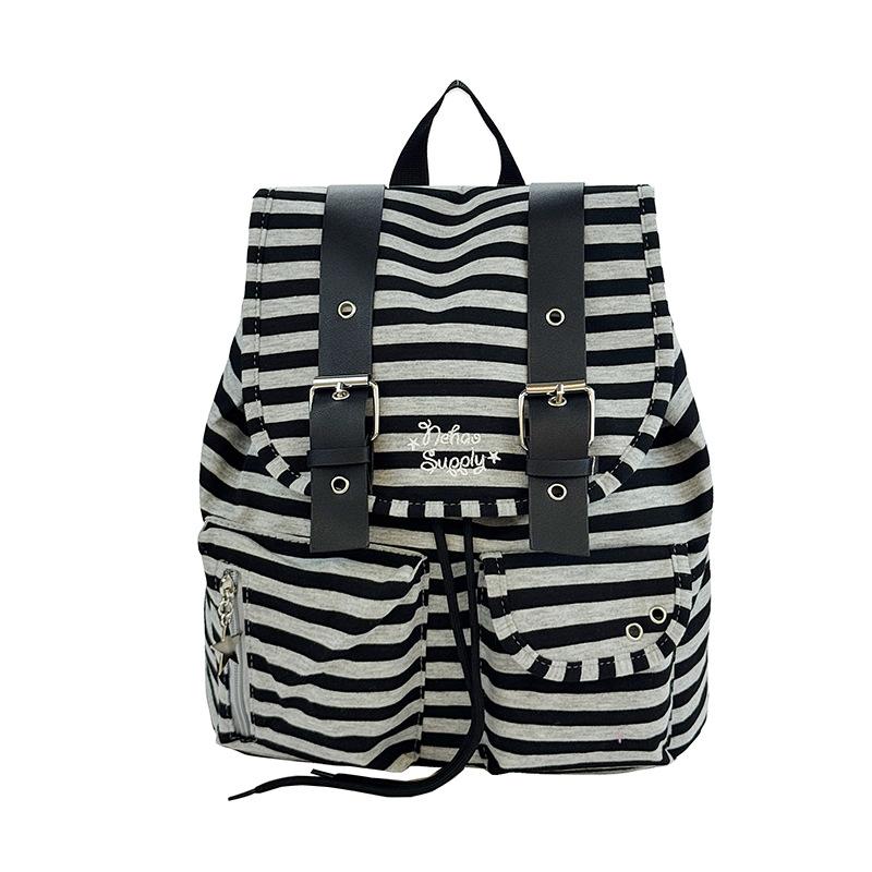 Schoolbag versatile striped bag cover backpack retro casual function large capacity Korean school bag casual niche shoulder bag