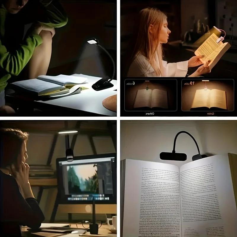 LED Book Light Reading Light Eye Caring Clip-on USB Rechargeable Dimmable Light Lamp Adjustable Flexible Night Reading Lamp