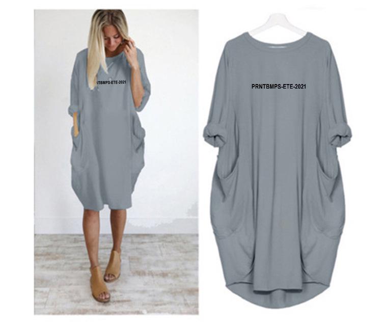 

Женское повседневное домашнее платье большого размера с длинным рукавом и карманом 6XL светло-серый