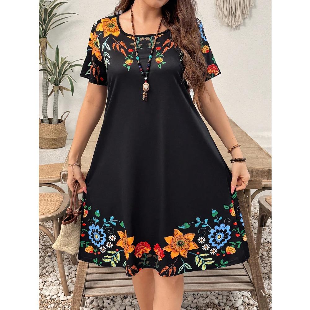Summer Casual Floral Print Women's Dress Fashion Short Sleeve Mini Dress Beach Vacation Dress Y2k Ladies Clothes Dresses Clothes