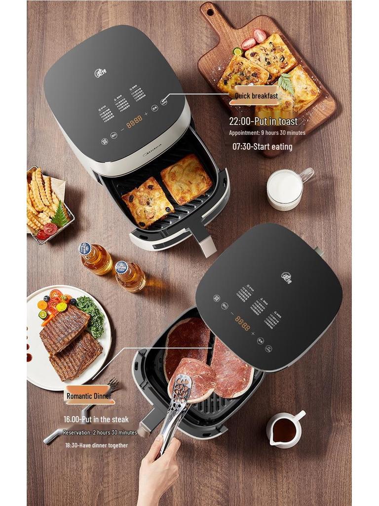 Midea MF-KZC5394 Dual Heat Flame Roast Air Fryer - No Flipping Needed, Large Capacity, with Visible Cooking.