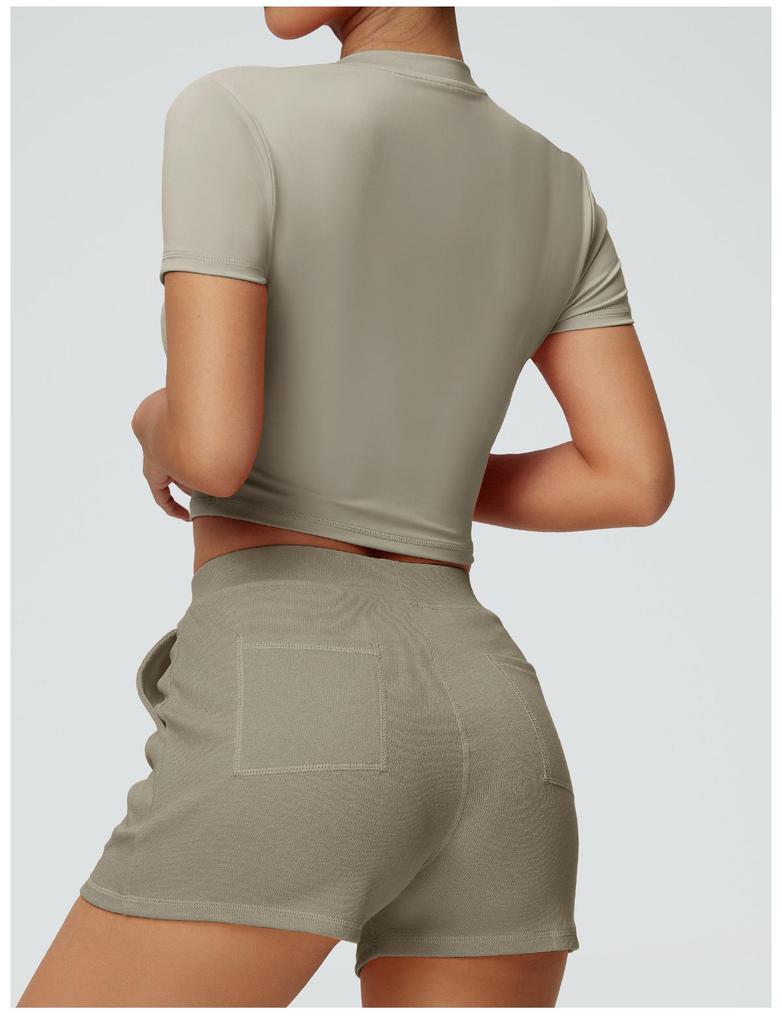 Cross-Border Slimming Nude Short-Sleeve Yoga & Sports T-Shirt