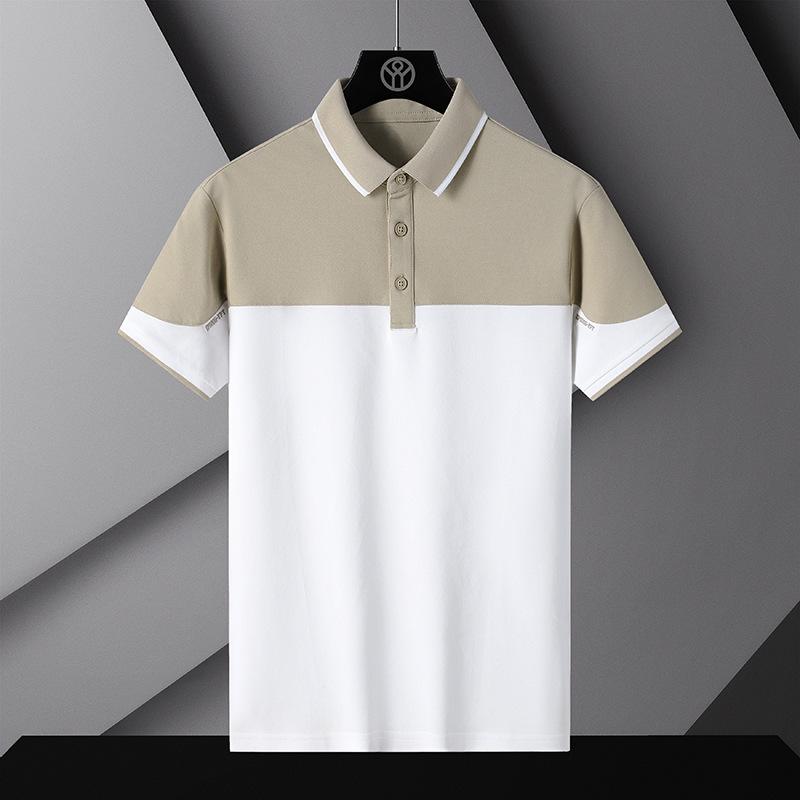 Men's Summer Polo Shirt T-Shirt Comfortable Breathable Splicing Tee Solid Color Loose Casual Lapel Short-Sleeve Shirt