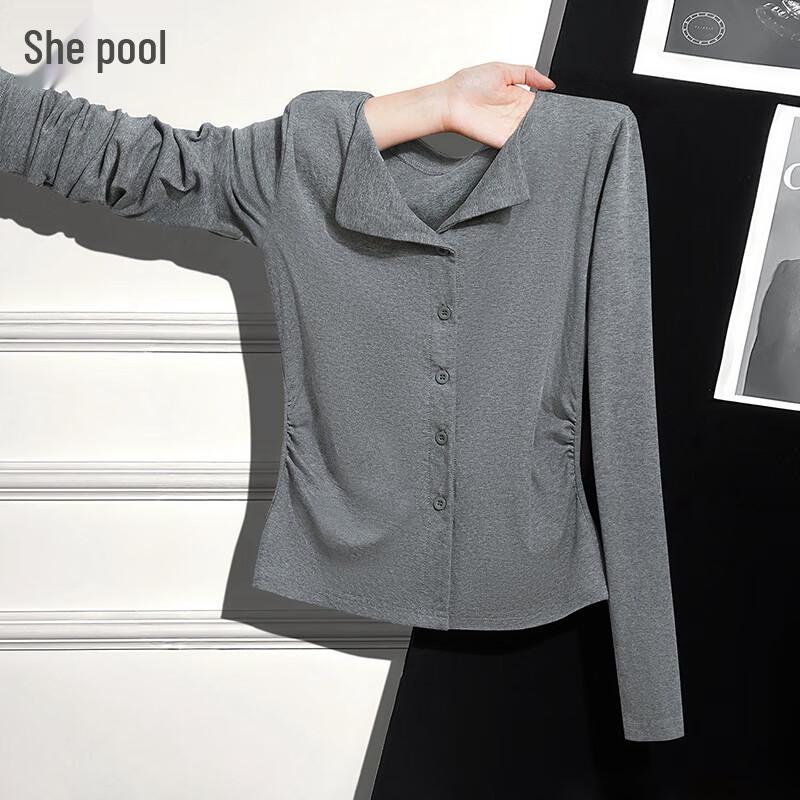 Shechi Women s Pleated Slim-Fit Long-Sleeve T-Shirt S