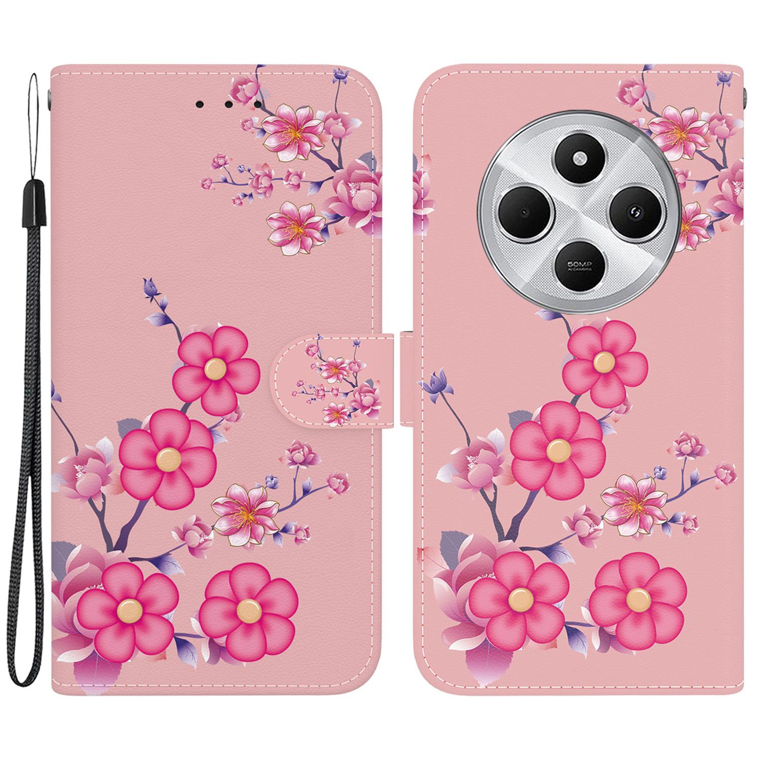 

For Xiaomi Poco C75 4G/Redmi 14R 5G/14C 4G Wallet Phone Case Anti-Drop Leather Flip Cover Pattern Printing Sakura