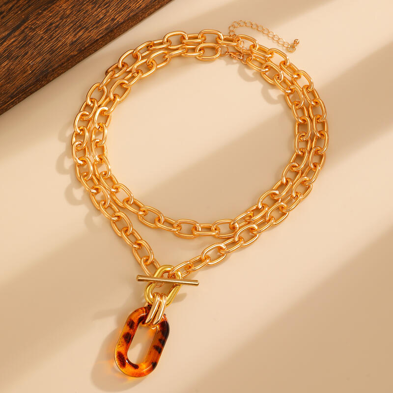 Fashionable Irregular Resin Leopard Oval Pendant Necklace for Women Ladies Coarse Chains OT Buckle Necklaces Jewelry Wholesale