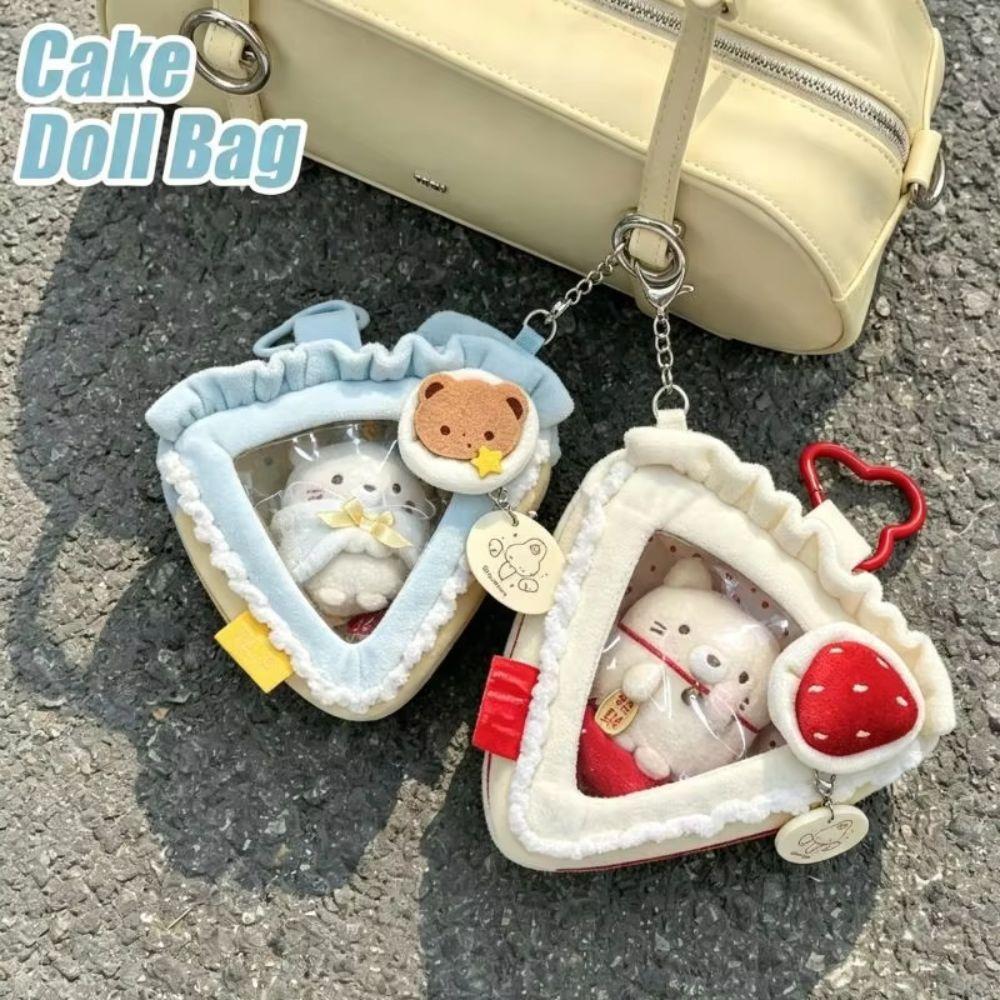 Cute Window Ita Bag Cake Shaped Plush Pouch Transparent Mini Figure Display Keychain Purse Hanging Doll Storage Bag For Backpack
