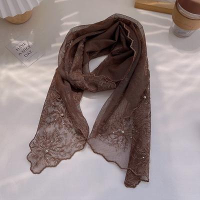 Versatile Retro Lace Scarf 130×30cm Elegant Headscarf Embroidered Flower Literary Style Embroidered Scarf for Women