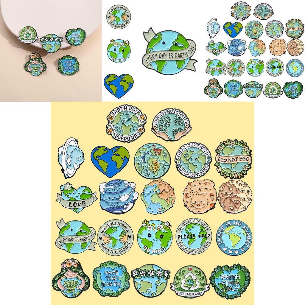 Creative Eco-friendly Alloy Badge Cartoon Earth Shaped Brooch Set For All Seasons