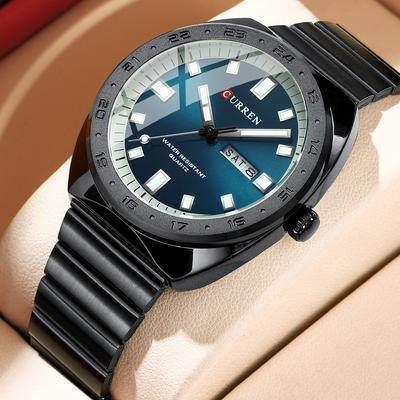 Luxusuhr für Herren, neues Design, Edelstahl, leuchtend, Wochenanzeige, Kalender, wasserdichte Uhren für Männer