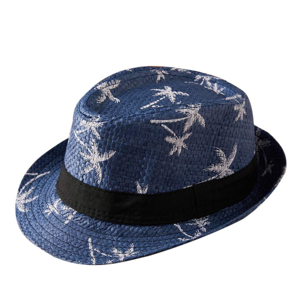Wide Brim Beach Cap Coconut Trees Pattern Panama Cap Summer Jazz Hat  Children Kids