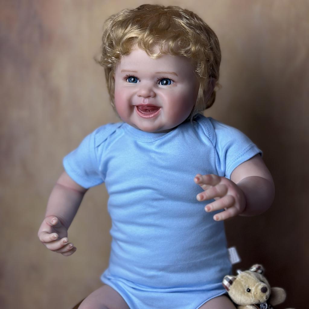 BZDOLL 22inch Realistic Reborn Doll with 3D-paint Skin & Vascular Vein 55cm Newborn Baby Boy Soft Vinyl Limb Soft Cloth Body Smiling Toddler Toy