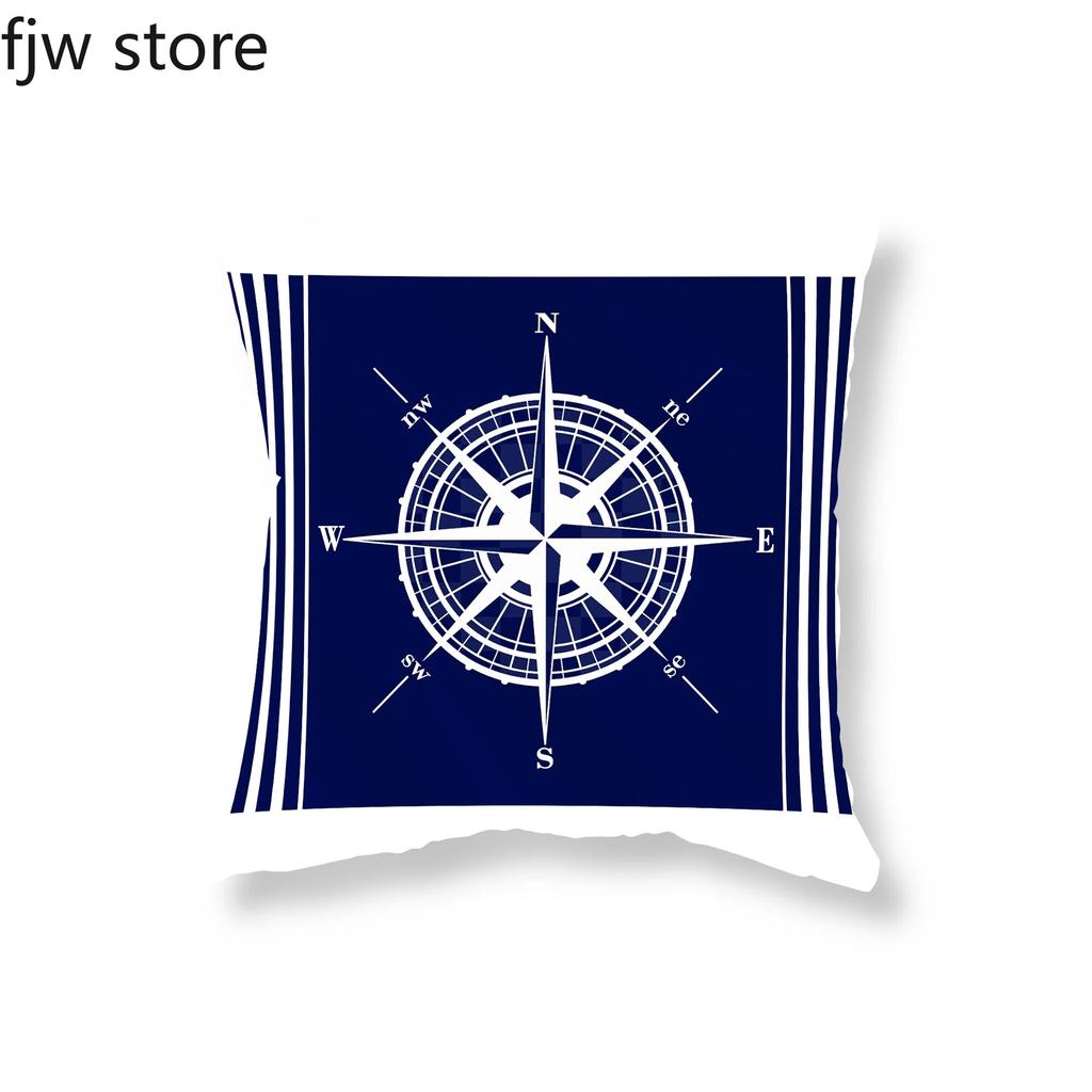 Home Decor Compass Anchor Pillow Cover Blue Mediterranean Cushion Sofa Chair Car Office Ornament 40x40cm 45x45cm