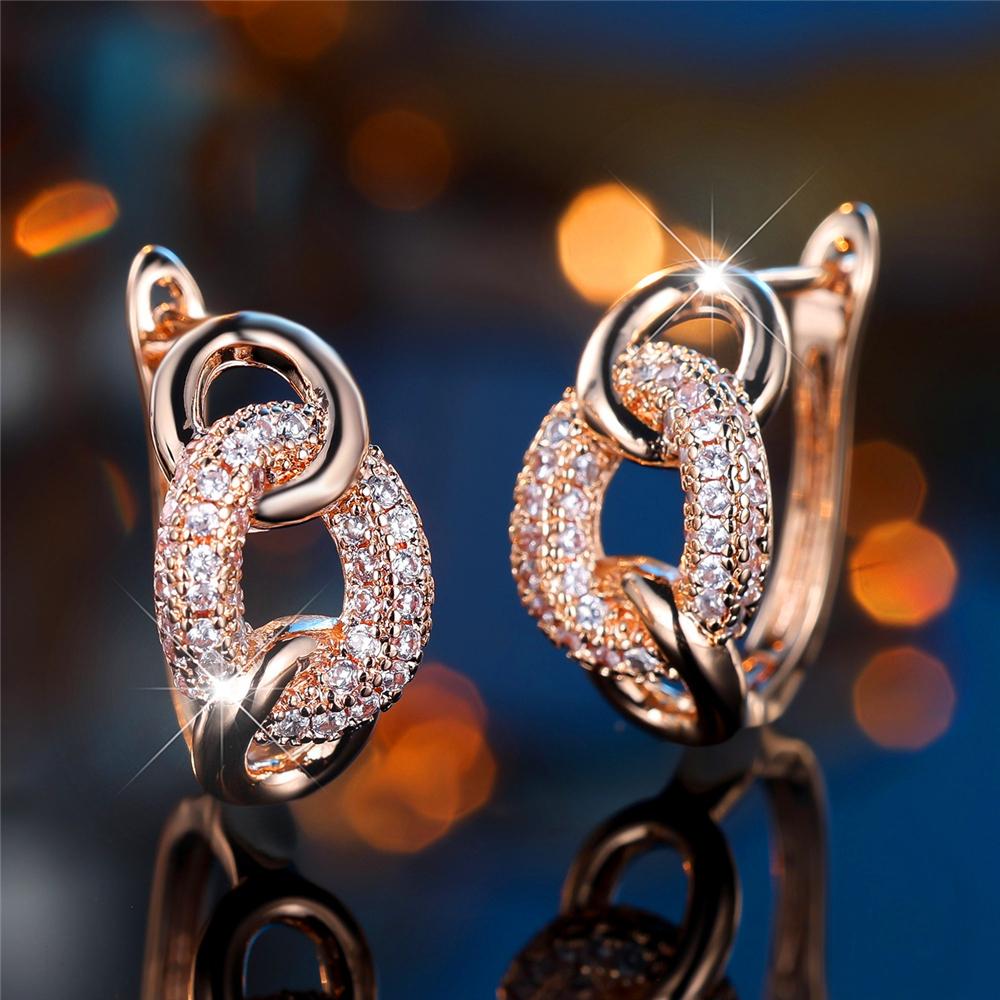 Trendy Crystal White Zircon Hoop Earrings For Women Vintage Gold Color Wedding Jewelry