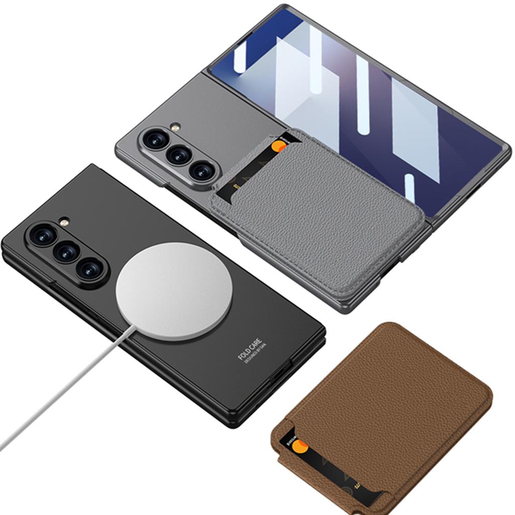 Ultrathin Matte Phone Case For Samsung Galaxy Z Fold 7 5G 2025 With Magnetic Vegan Leather Wallet Pocket Card Holder Kickstand