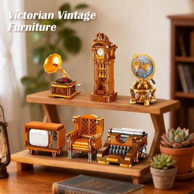 Retro Typewriter & Gramophone Mini Building Blocks: Children's Educational Model Ornament