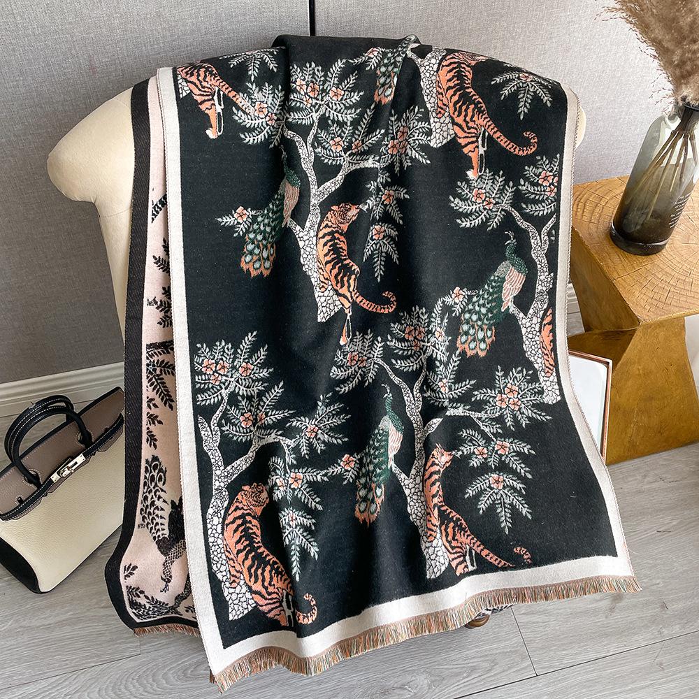 Thickened Jacquard Office Shawl Warm Women'S Flower Long Imitation Cashmere Scarf Double-Sided Scarf