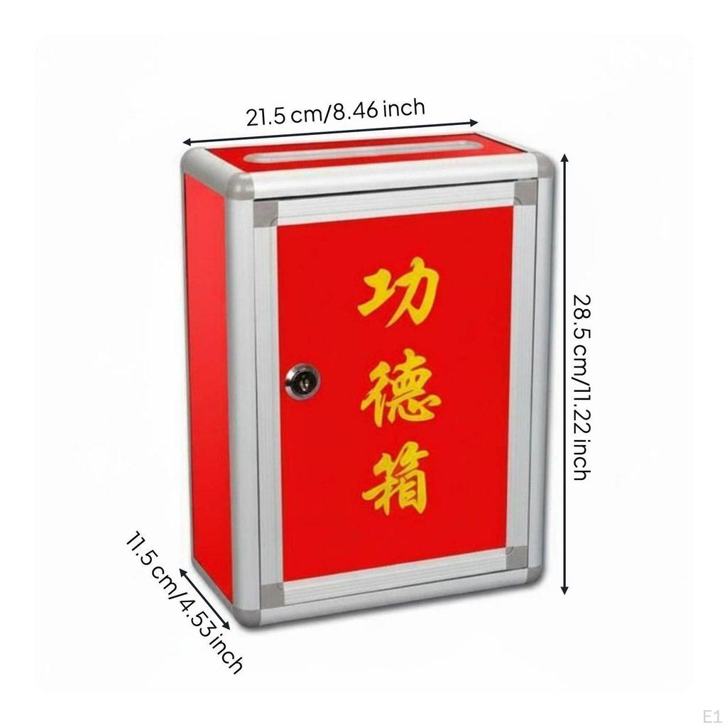 Wall Mounted Donation Box With Lock Red Aluminum Compact Design Locking Mailbox for