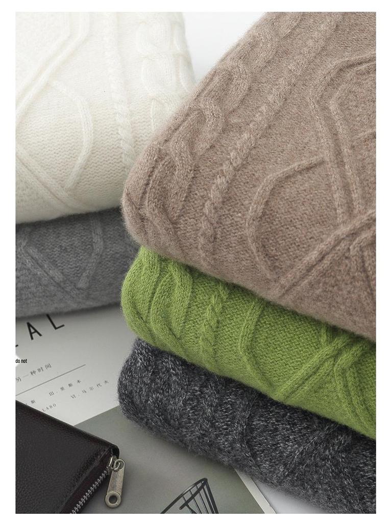 Men's Casual 100% Wool Thickened Sweater - Five-Needle Large Diamond Jacquard Knit