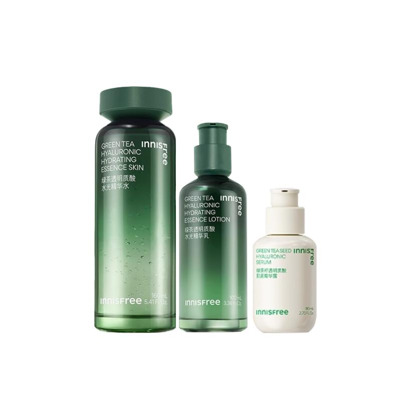 Набор Innisfree с семенами зеленого чая для увлажнения, маленькая зеленая бутылочка - набор из трех предметов: увлажняющая эссенция-вода с семенами зеленого чая 160 мл, увлажняющая эссенция с семенами зеленого чая lo зелёный