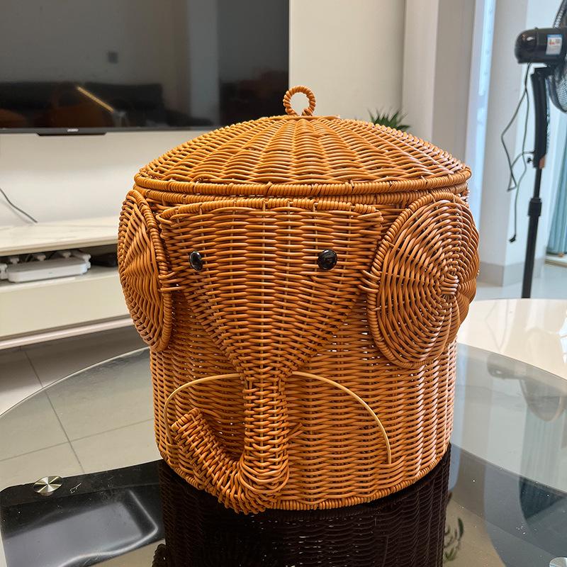 Cute Elephant Rattan-Look Storage Basket – Ideal for Toys, Clothes, and More