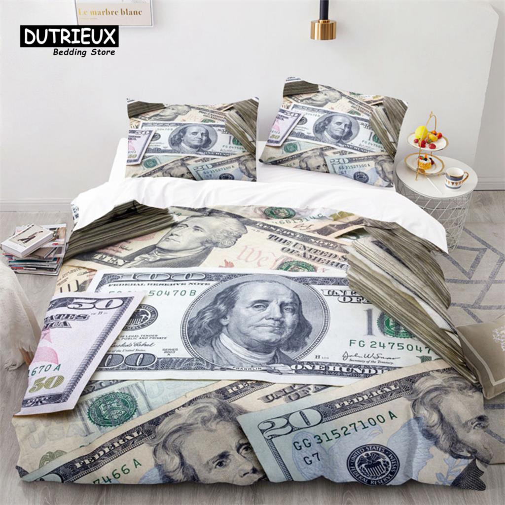 

Комплект постельного белья с разноцветными деньгами, долларовые купюры США, комплект пододеяльников с 3D-принтом, покрывало с наволочками, декор для спальни AU Double(180x210cm)